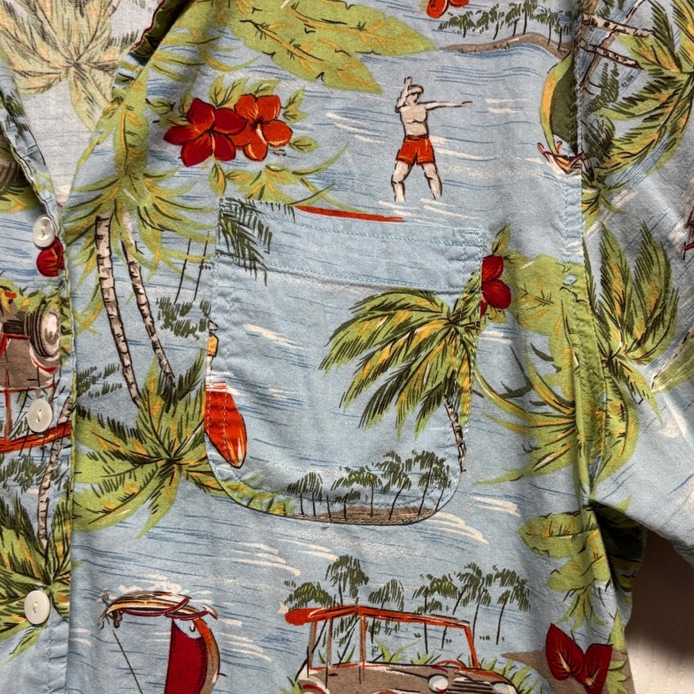 Erika Tropical Print Button Down Shirt - Blue and Green - Picture 7 of 13